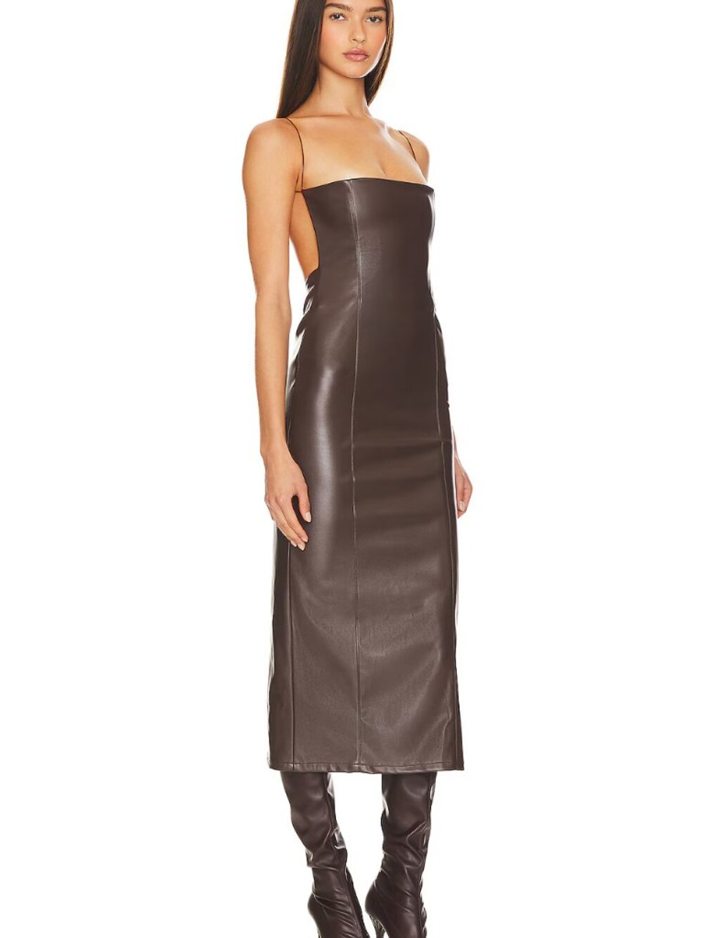 Revolve AAIZEL Faux Leather Midi Dress | Dark Brown | M | NWT - Picture 2 of 6